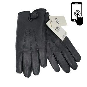 UGG Mens Black Leather Fur Touchscreen Tech Gloves M